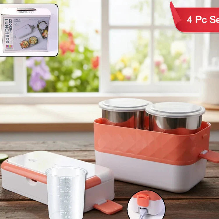 Electric Heated Lunch Box with Stainless Steel Inner Containers (1 Set)